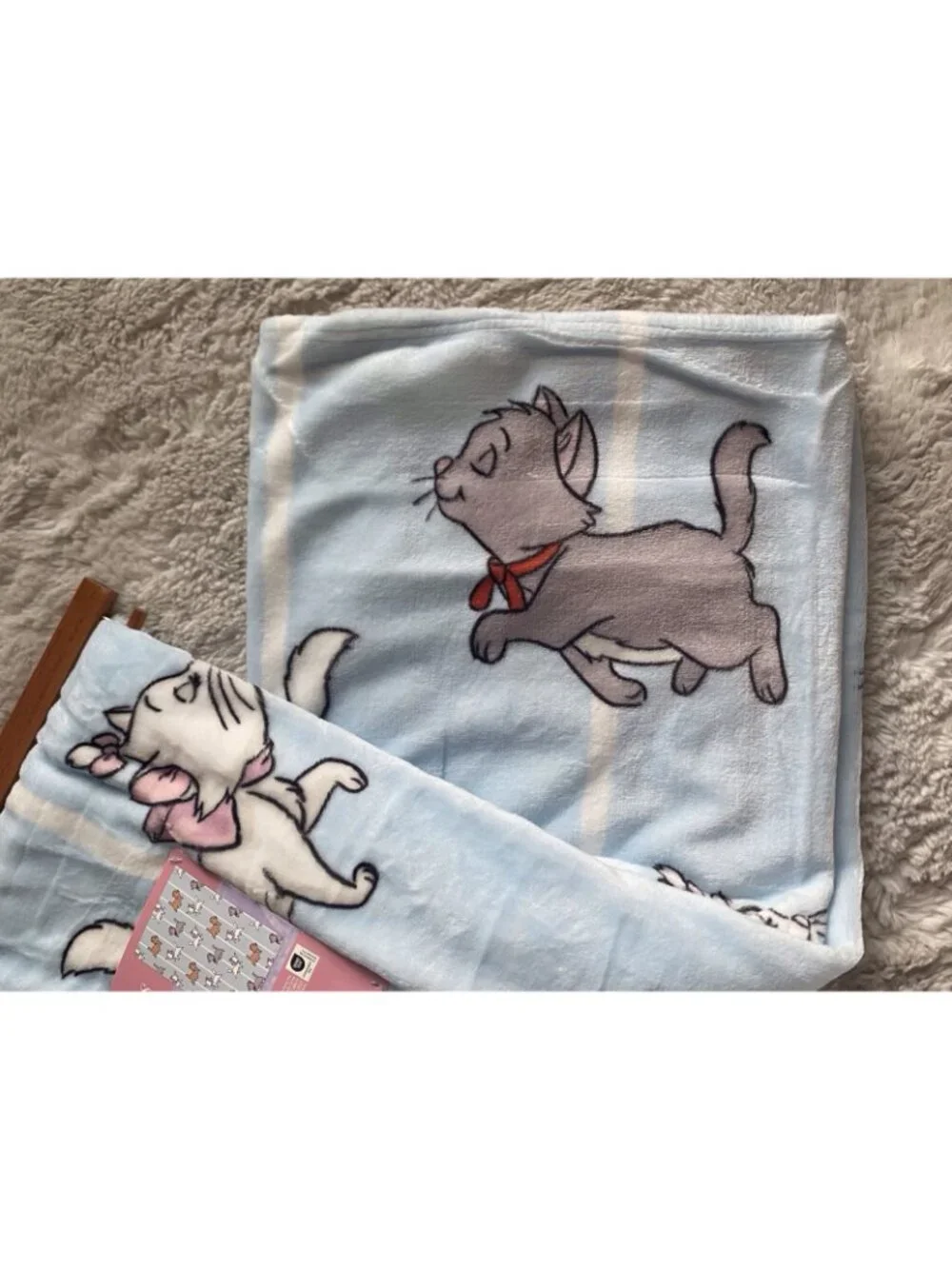 Disney The Aristocats Marie Toulouse & Berlioz Blue Soft Throw Blanket 50”x70”